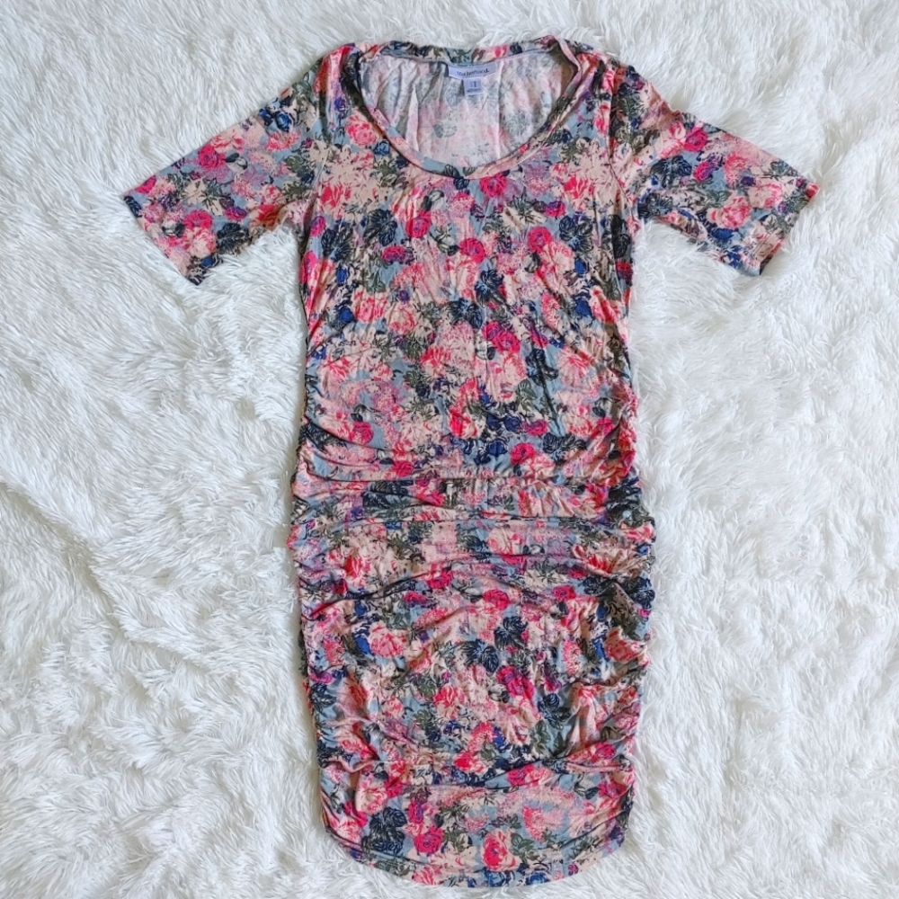 Motherhood Maternity || Ruched Bodycon Dress, Size M, Floral Print